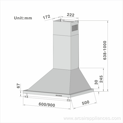 Kitchen Cooker hood Wall mounted with 3-speed Extraction